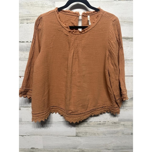 Rylee + Cru Tops - Rylee + Cru Blouse Womens Small Cotton Gauze Crochet Boho Top EUC